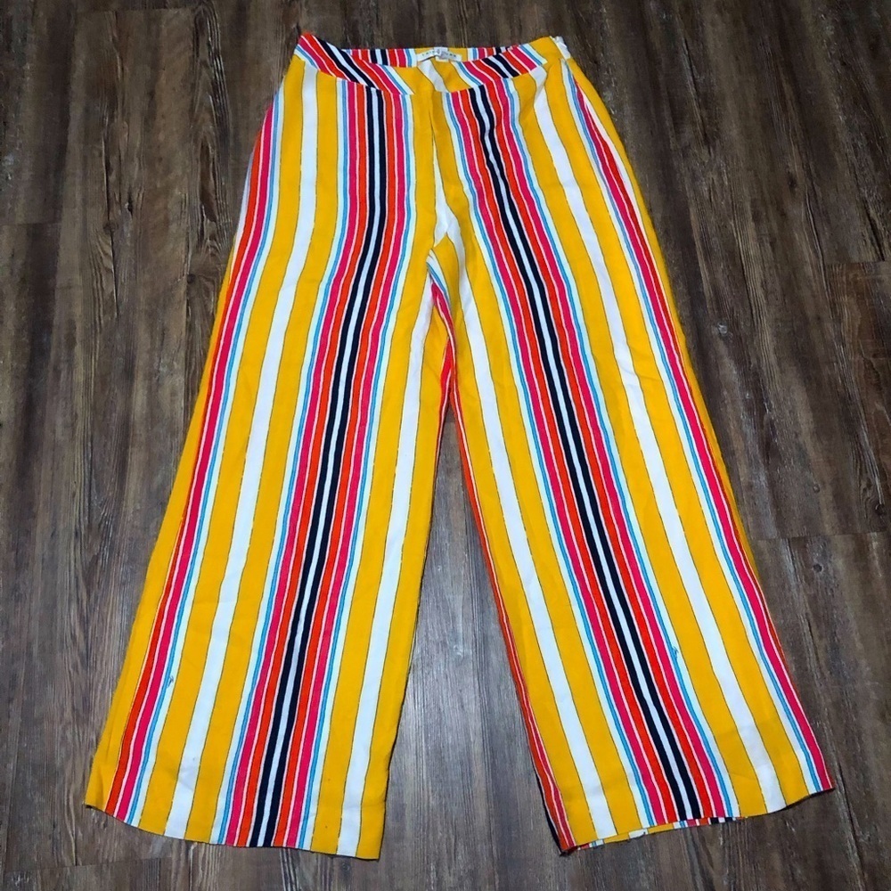 Trina Turk Pants Women's 10 Wide Leg High Rise Striped Lightweight Baggy Spring